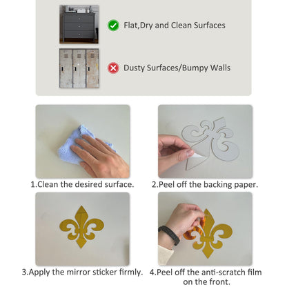 funlife Hollow Self Adhesive Mirror Wall Stickers, Small Plastic Gold Mirror with Adhesive Back for Home Cabinet Wall Decor 3.94" X 3.94" 16 PCS Corner Onlay Applique Pattern-Mirror