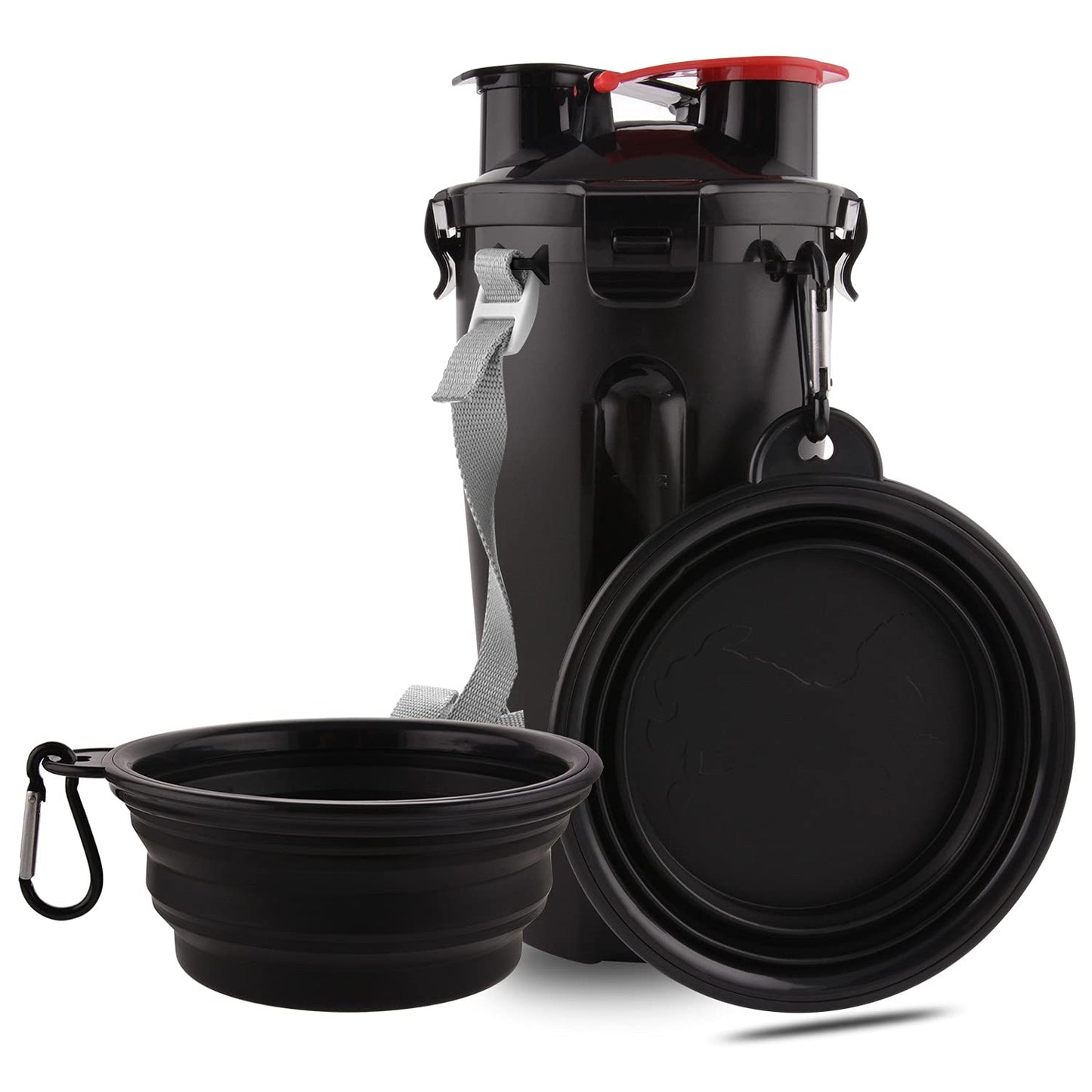Dog Travel Water Bottle Collapsible Bowls, 2 in 1 Pet Food Container with Collapse Bowls, Outdoor Portable Water Bowls for Walking, Traveling, Camping and Hiking (Black)