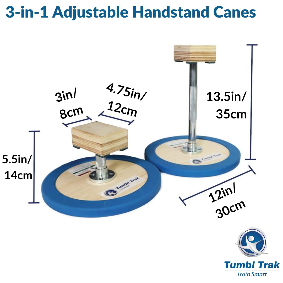 Tumbl Trak 3 in 1 Adjustable Handstand Canes – High Canes, Low Canes & Yoga Blocks – Gymnastics, Acrobatics, & Contortionist Equipment for Skill Development