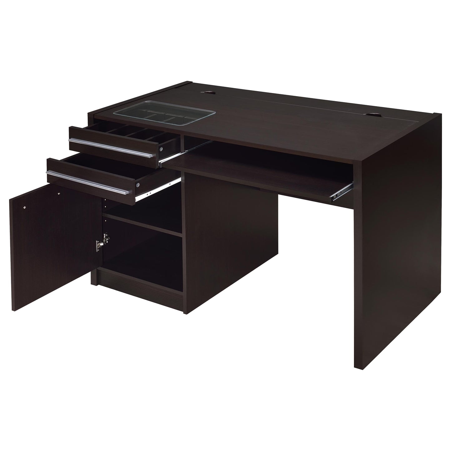 Coaster Home Furnishings - Halston - Engineered Wood - 47-Inch Computer Desk with Drawers, Door Cabinet & Lift-Top Storage, Tempered Glass Top, Contemporary Style - Home Office - Cappuccino - 800702