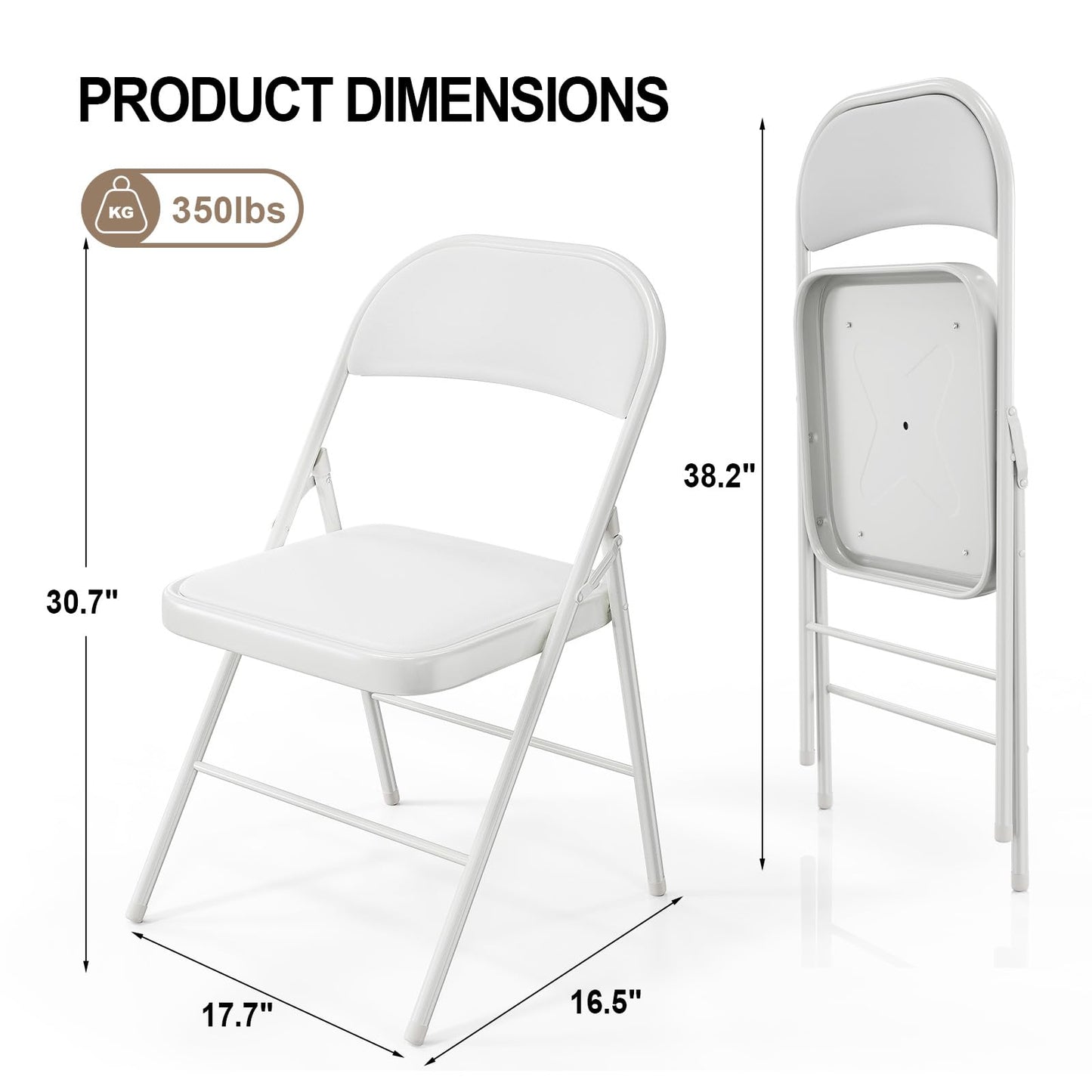 VINGLI 20 Pack Folding Chairs with Padded Seats, Metal Frame with Pu Leather Seat & Back, Capacity 350 lbs, White