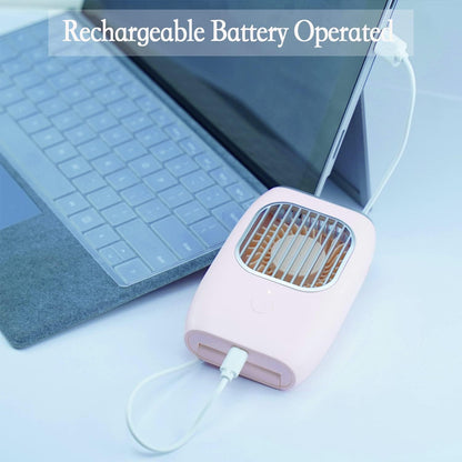 Hands-Free Personal Fan Necklace, Rechargeable Portable Neck Fan with Adjustable Lanyard for Women Kids Men, Pink