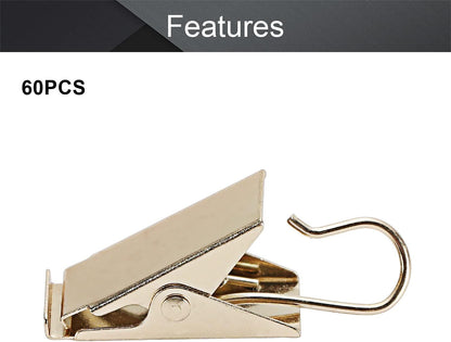 MroMax 60PCS Curtain Clip Hook Set for Home Decoration, Light Gold
