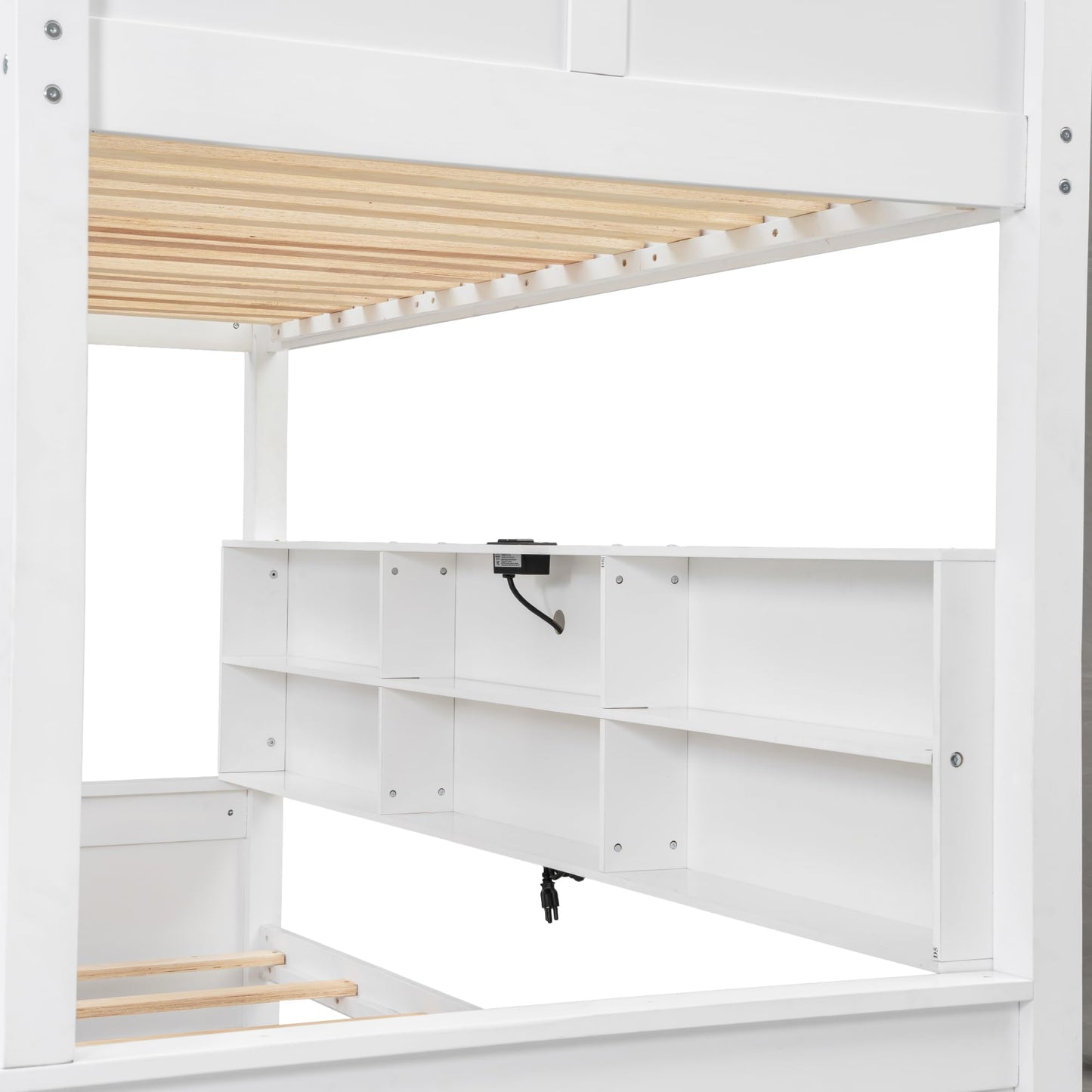 Bellemave Twin XL Over Queen Bunk Bed for Kids/Adults,Bunk Beds with Charging Station and Bookcase,Solid Wood Bunk Beds Twin XL Over Queen for Girls,Boys,Antique White