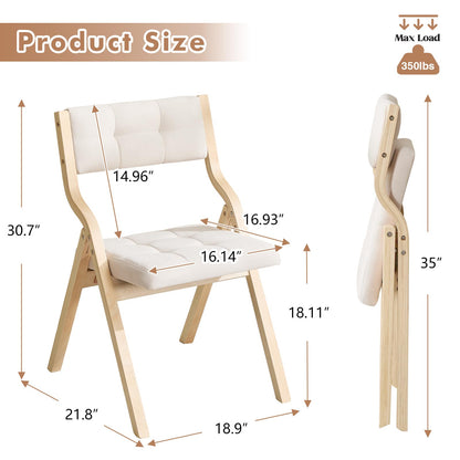 choairy Folding Dining Chairs Set of 4,Padded Foldable Dining Chairs with Cushion,Portable Wooden Folding Chairs for Dining Rooms Kitchen Wedding and Party Indoor Beige