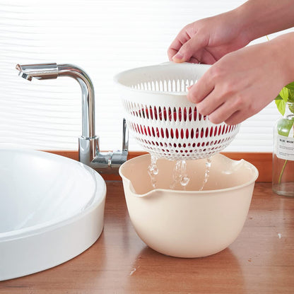2 in 1 Kitchen Colander Set with Bowl Strainer (2 Sets 2.5 Qt),BPA Free Plastic Fruits and Vegetable Washing Basket,Dishwasher Friendly Double Layered Drain Basin,for Pasta Salad Berry Cleaning Mixing