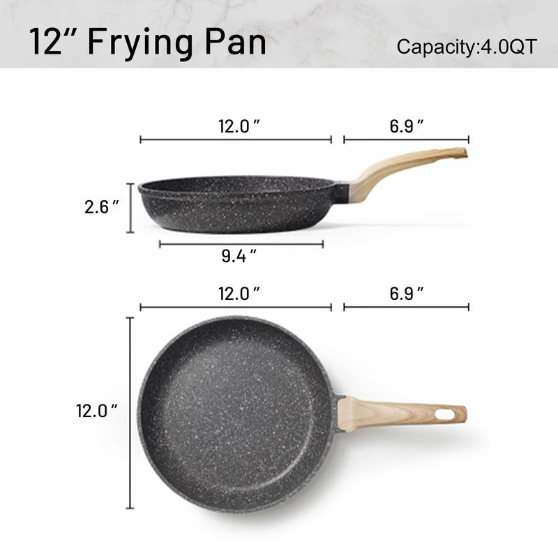CAROTE Non Stick Frying Pan Skillet, Omelet Pan, Healthy Non Toxic Granite Chef Pan, Induction Compatible Egg Frying Pan with Heat-Resistant Handle, PFOA-Free,Black, 12"