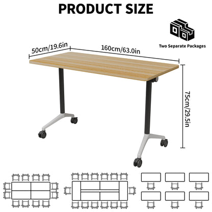 JNMDLAKO Conference Table, Folding Conference Room Tables On Wheels - Mobile Rectangle Large Meeting Seminar Tables,Flip Top Mobile Training Room Table for Office Business Classroom (4, Yellow, 63in)