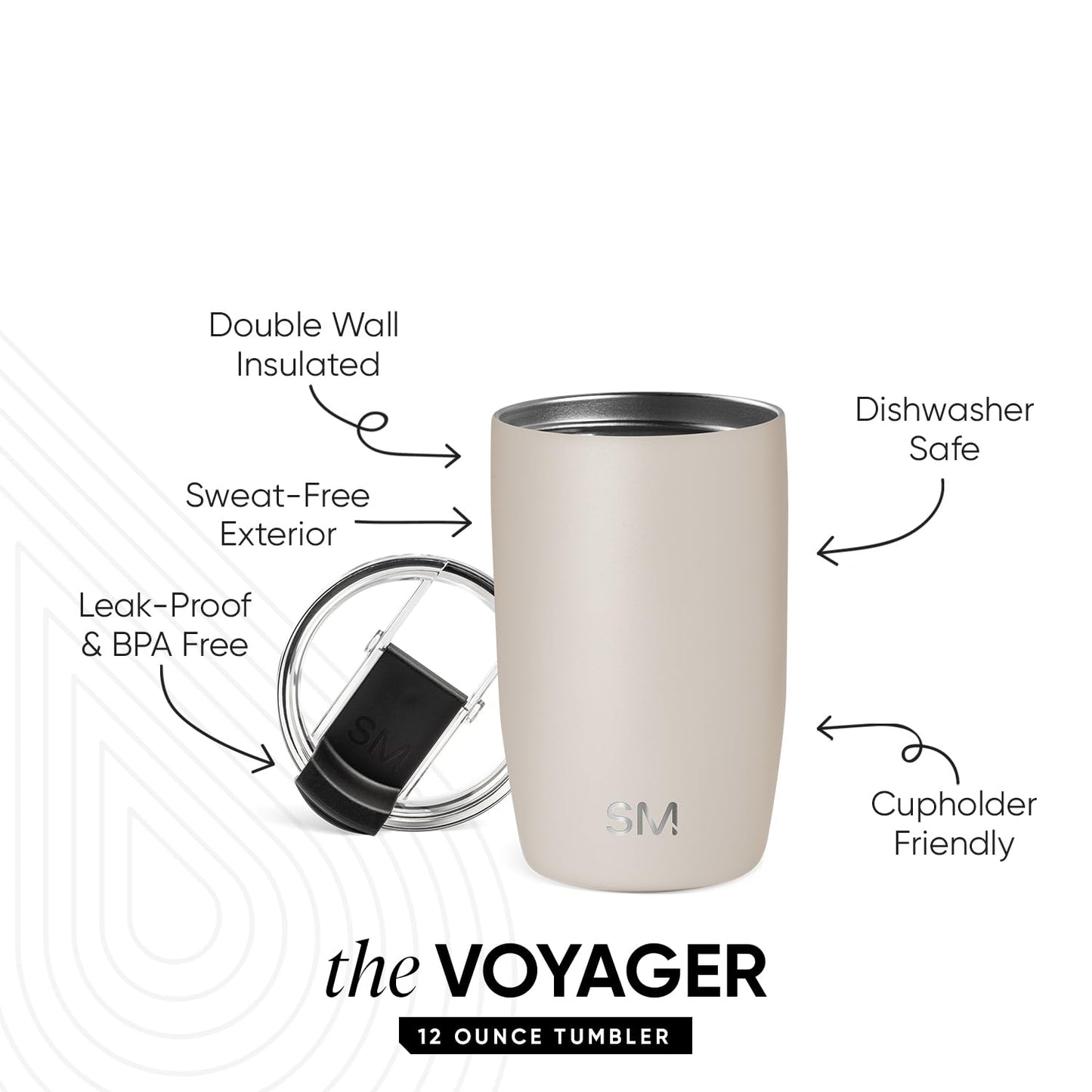 Simple Modern Voyager Tumbler with Flip Lid | Travel Coffee Mug | Insulated Stainless Steel Cold Brew Iced or Hot Coffee Cup | Gifts for Women Men Her Him | 12oz, Almond Birch