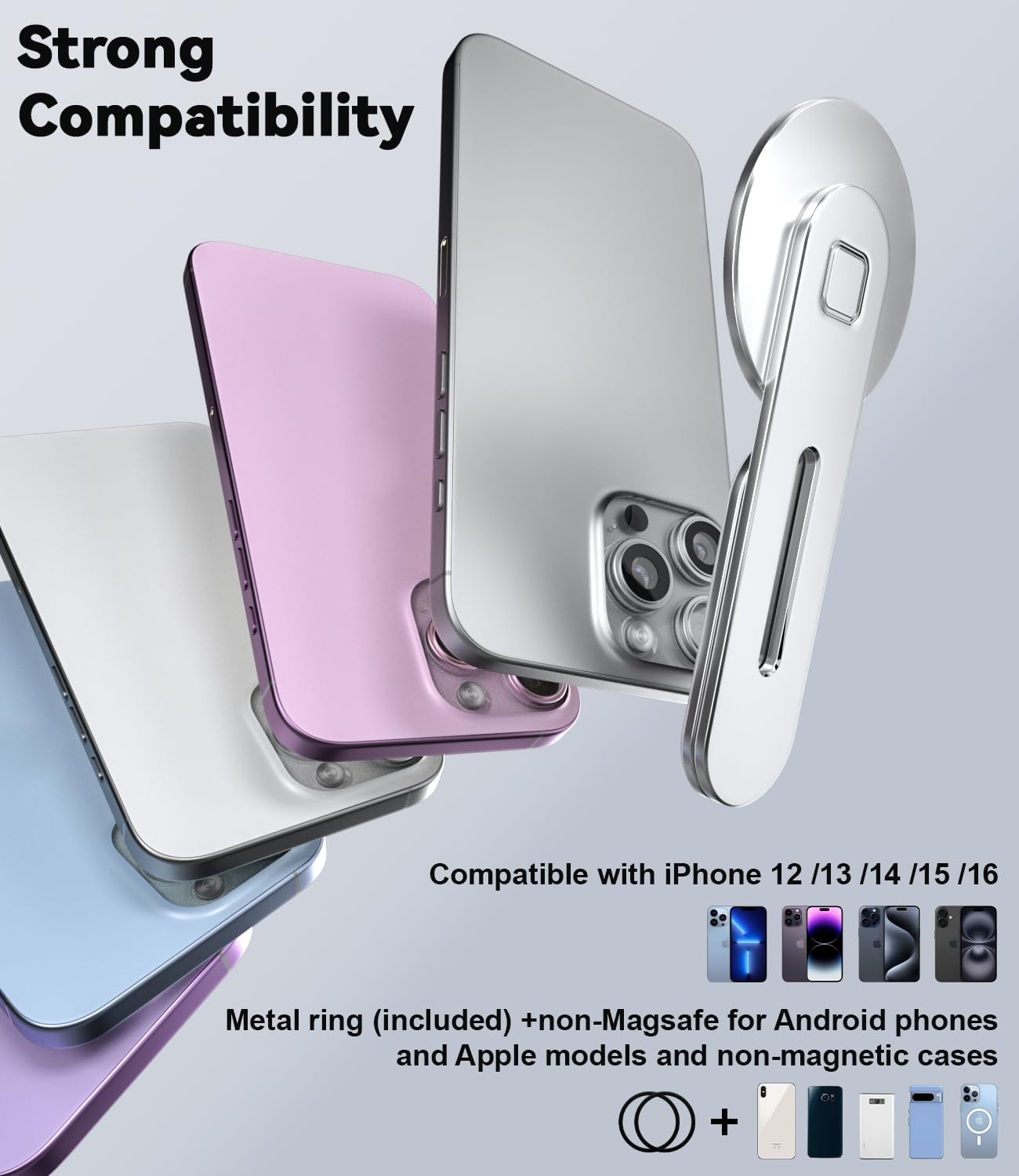 CloudValley Magnetic Phone Holder for Laptop Designed for iPhone 17/16/15/14/13/12 MagSafe, Adjustable Phone Monitor Side Mount, Slim Portable Foldable Computer Expansion Bracket, Silver