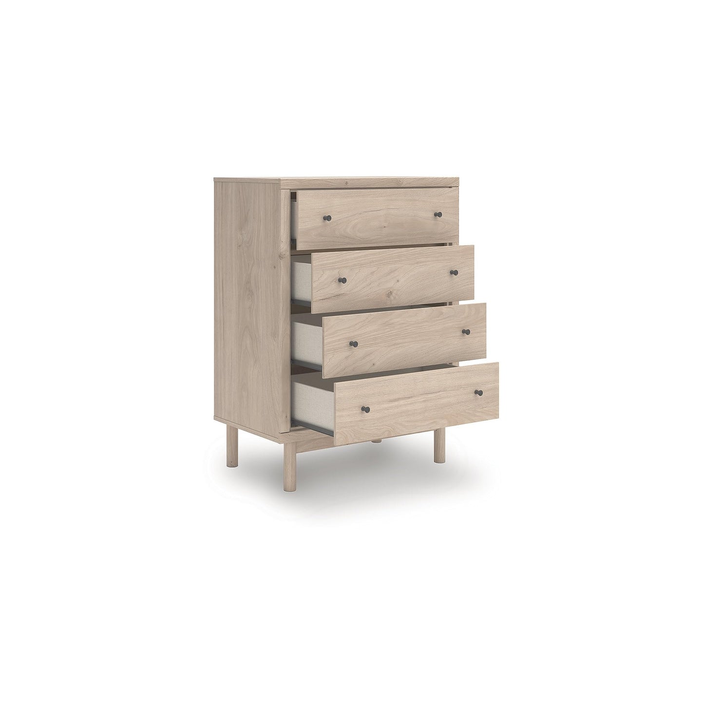 Signature Design by Ashley Birkmore Mid-Century Modern 4-Drawer Chest with Easy Glide and Safety Stop for Bedroom, Light Brown