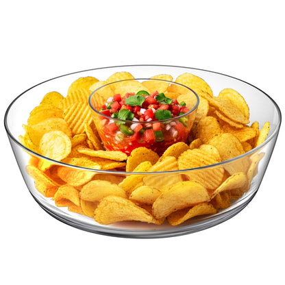 Amazing Abby - Charlie - Plastic Chip and Dip Bowl, Clear Serving Platter, Unbreakable Party Appetizer Tray, BPA-Free, Dishwasher-Safe, Great for Chips, Salsa, Veggies, Snacks, and More