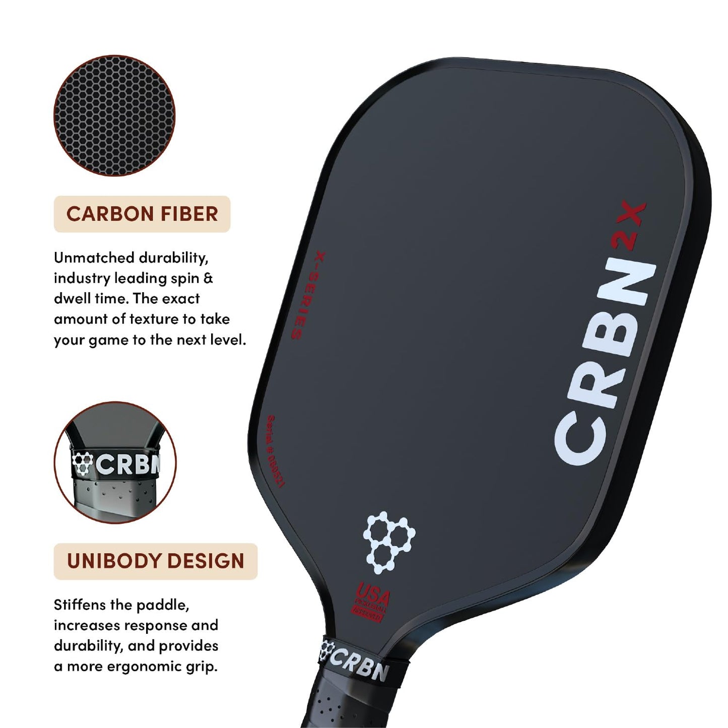CRBN Pickleball – X Series Power Paddle (2X, 14mm) + Pro Team Tour Paddle Bag with Zip-Off Sling – Carbon Fiber Paddle & Multi-Pocket Gear Bag - Virtual Bundle