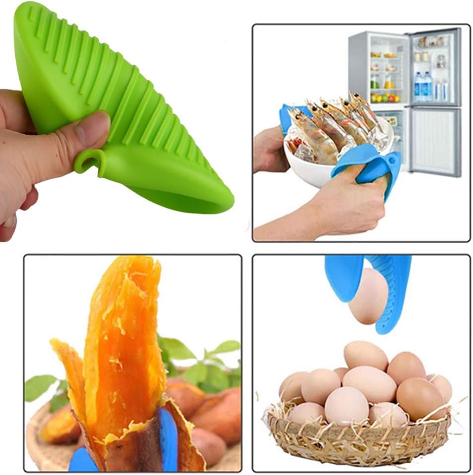 Silicone Cooking Pinch Grips Oven Mitts, Heat Resistant Gloves, 2 Pairs for Kitchen, Cooking, Baking, BBQ (Blue and