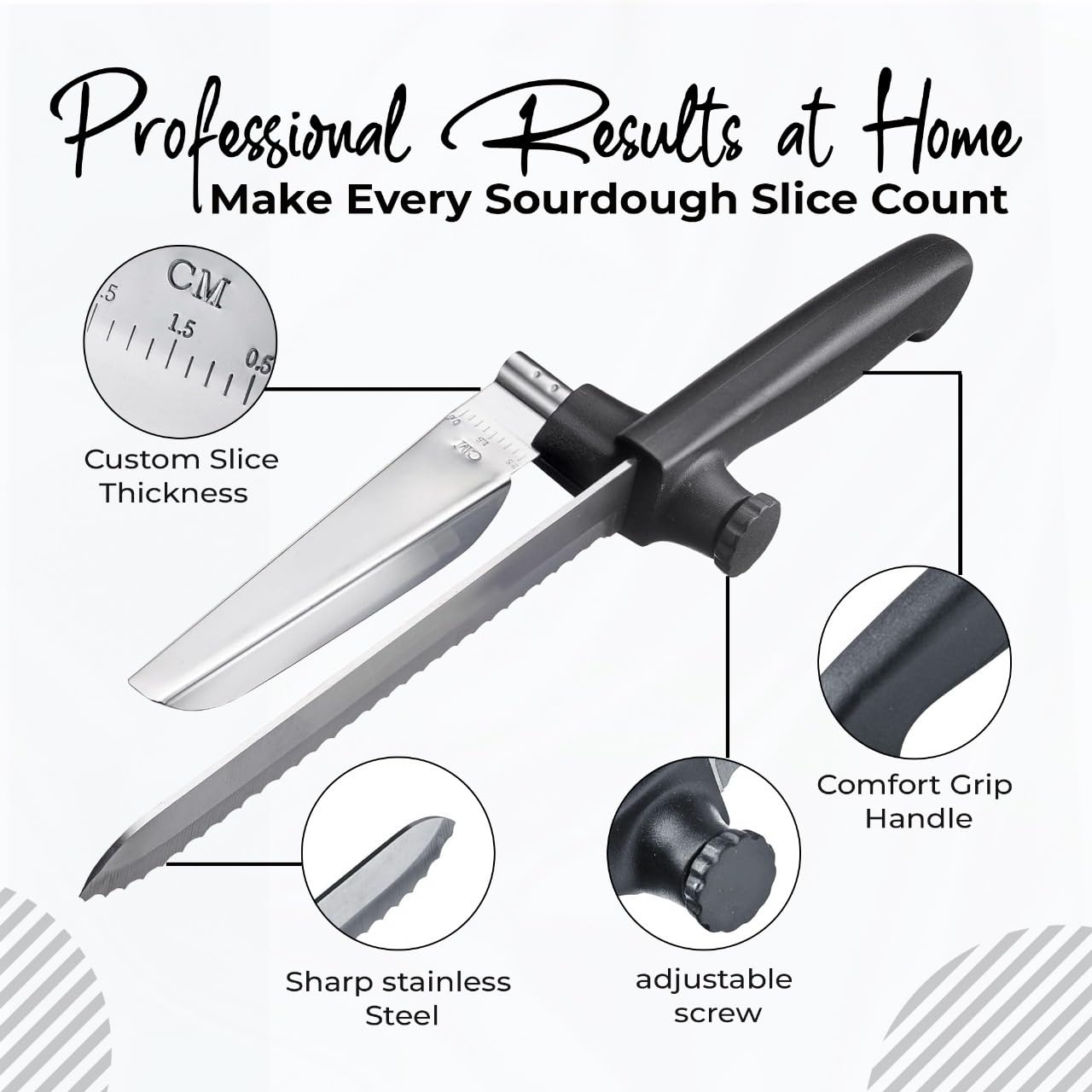 accuStation Bread Slicer for Homemade Bread, Sourdough Baking Supplies, Cake Knife, Sour Dough tools, Lame, Scoring Tool, Serrated Knives, Accessories for Sourdough Rounds, Adjustable Slicing Guide.