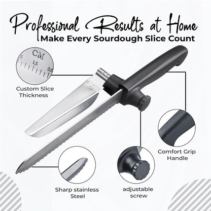 accuStation Bread Slicer for Homemade Bread, Sourdough Baking Supplies, Cake Knife, Sour Dough tools, Lame, Scoring Tool, Serrated Knives, Accessories for Sourdough Rounds, Adjustable Slicing Guide.