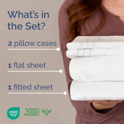 Queen Size 4-Piece Sheet Set | Skiennix Comfy Breathable Cooling Bed Sheets - Ultra-Soft, Deep Pockets, Wrinkle-Free - Hotel Luxury White