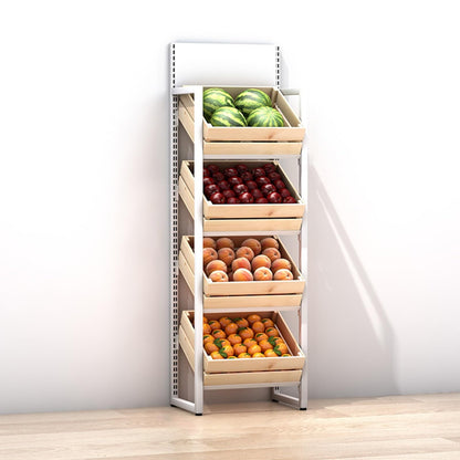 Rolling Kitchen Organizer Cart - Storage Rack with Wire Baskets.4-Tier Fruit & Vegetable Display Stand - Wooden Basket Market Shelf for Retail & Pantry - Large Capacity Snack Organizer for G