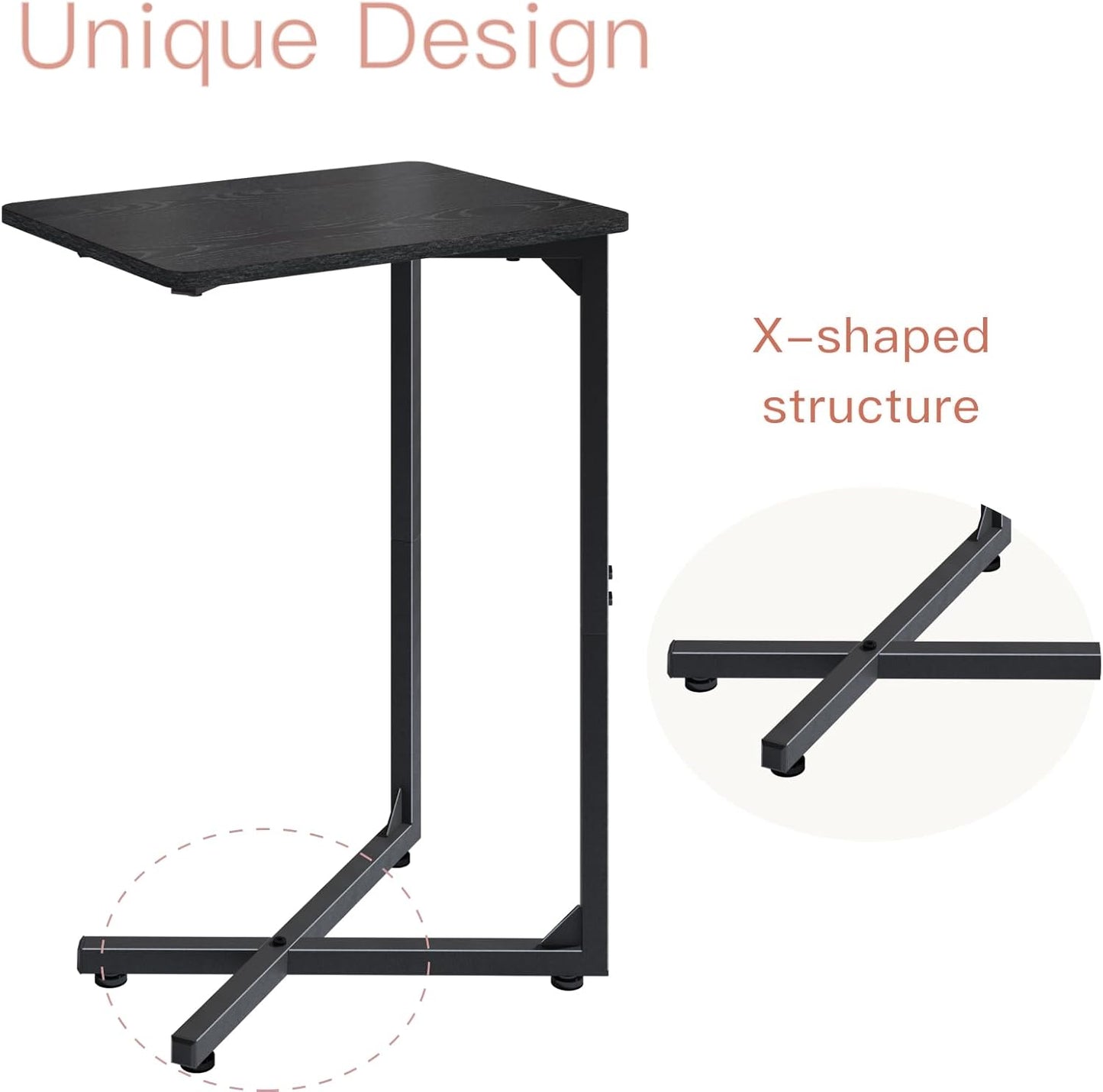 NEFROM Set 2, ET-X-BK2 C-Shaped End Tables, Sofa TV Trays of Small Couch Side Table for Living Room, Bedroom, Bedside