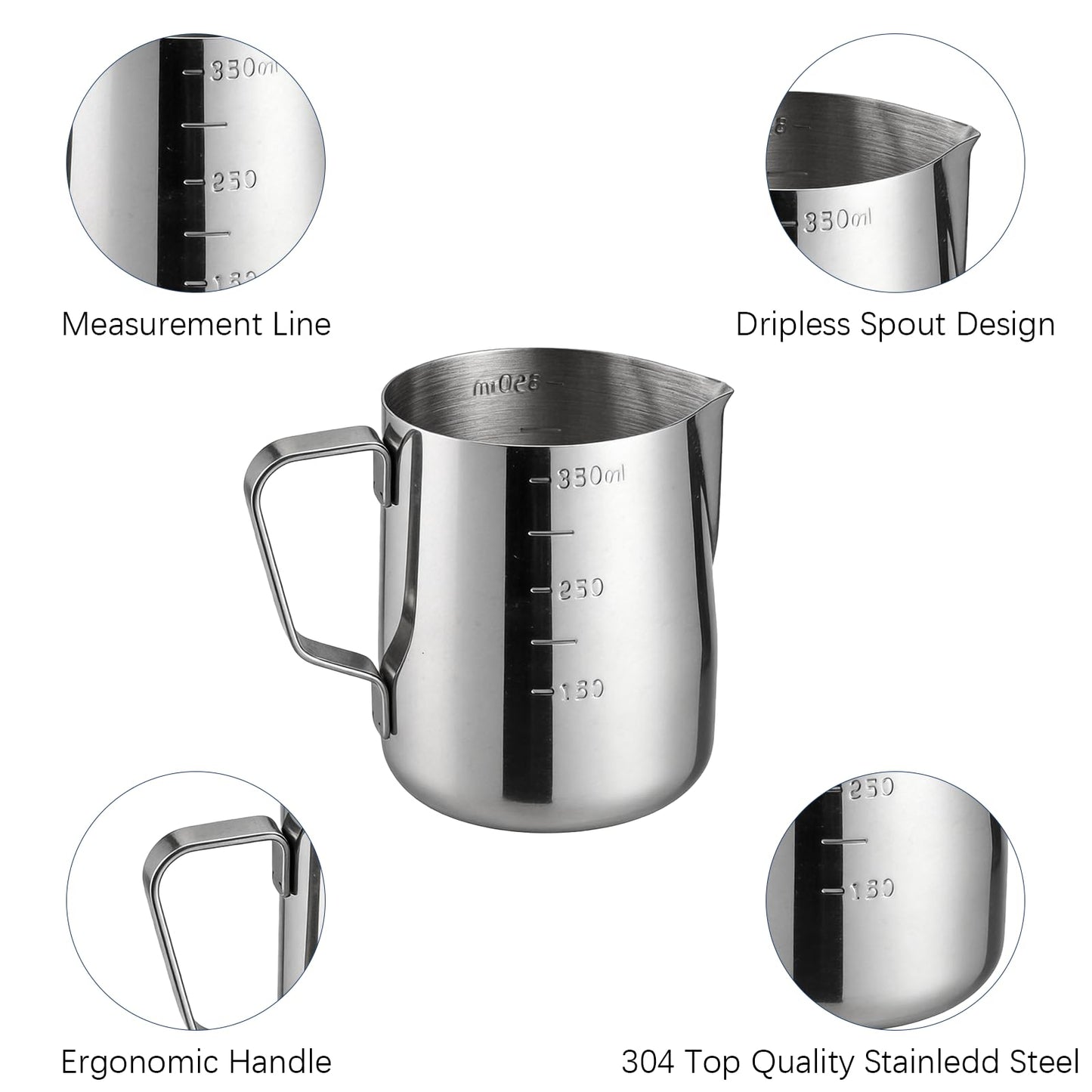 4 Pcs Stainless Steel Espresso Milk Frothing Pitcher Set with Latte Art Pen, 12 oz Milk Frother Cup, Frothing Cup for Cappuccino, Latte, Home & Cafe Use