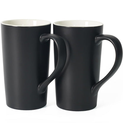 Momugs 20 OZ Large Ceramic Coffee Mug Simple Pure Black Mug Set of 2 Plain Tall Milk Tea Coffee cups with Handle for Office Home as A Gift for Dad Mom Friends