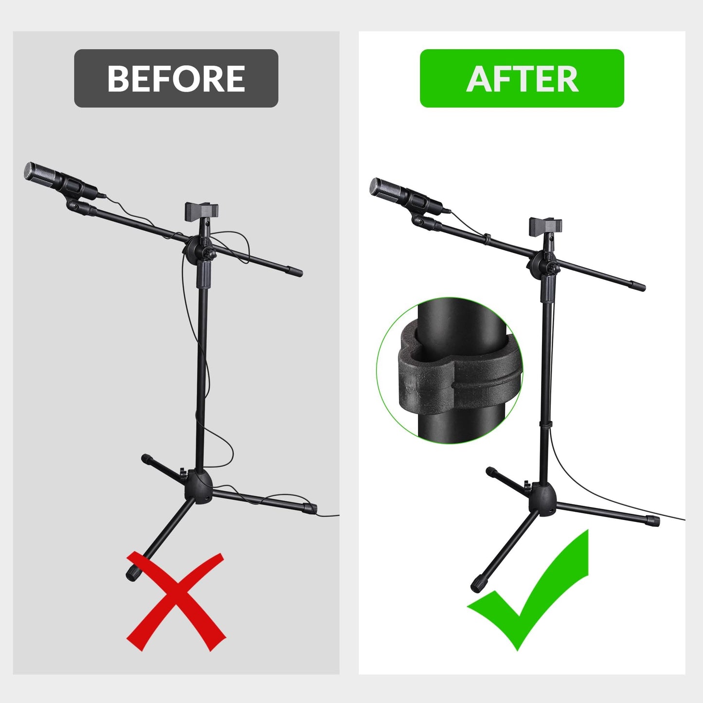 AW 12pcs Boom Mic Stand Floor Adjustable Height Mic Tripod Stand w/ 2 Mic Clip Holder Foldable Microphone Holder for Singing Live Stream Stage Studio