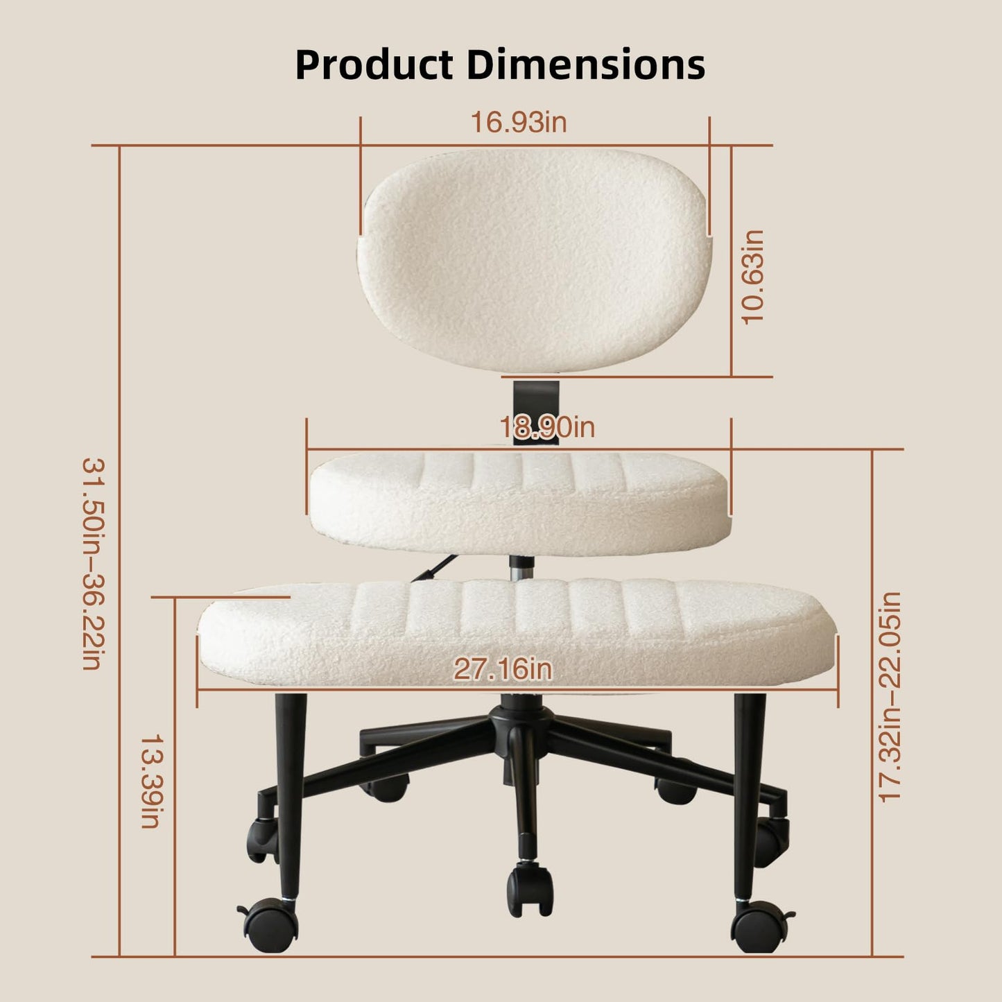 Ergonomic Cross Legged Office Chair with Back Support, Multi-Position Swivel Desk Chair for Adults, Meditation and ADHD Fidget Work Chair with Rolling Base, White