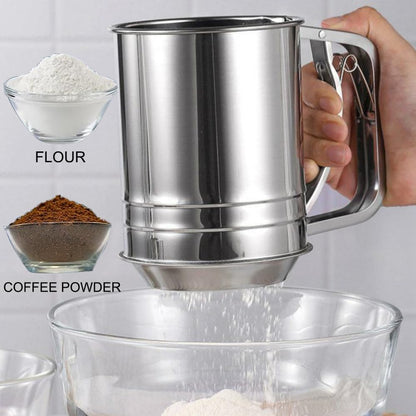 Flour Sifter Stainless Steel 3 Double Layer Fine Mesh Sifter Flour Strainer 3 in1 Sifters for Baking, Powdered Sugar Shaker Duster for Baking Cakes, Pastries, Pies, Cupcakes