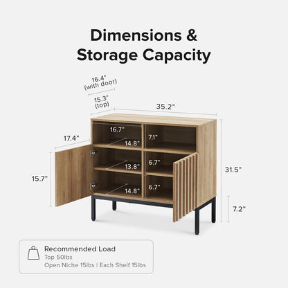 mopio Norwin Storage Cabinet, Sturdy Modern Rustic Industrial Buffet Sideboard, Fluted Accent Storage Cabinets, Credenza, Oak Wood TV Stand, Entertainment Center, Media Console, Living Room (Single)