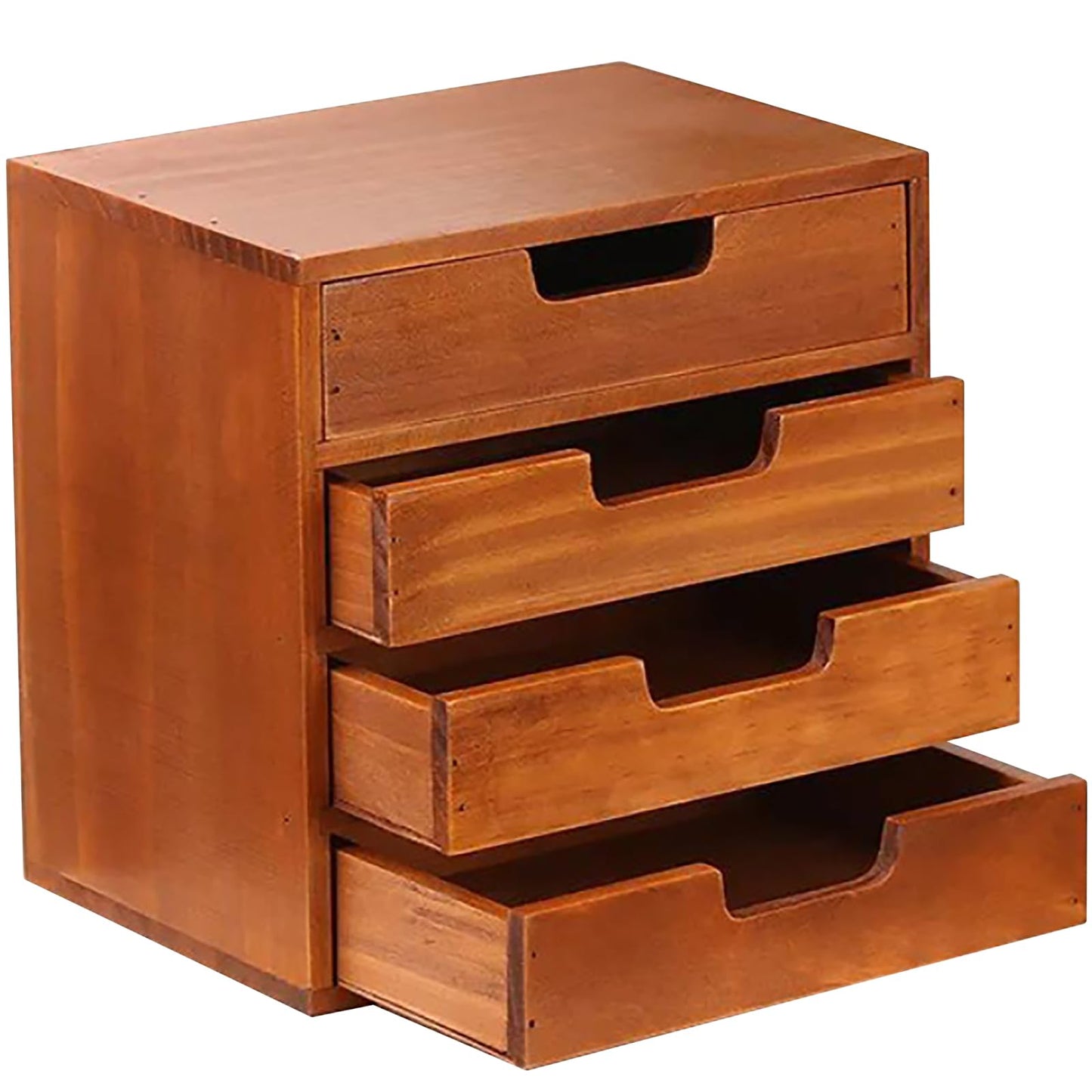 4 Drawer Desktop Storage Organizer in Modern Wood Design (9.8”x6.9”x 9.8”) 4-Drawer Stackable Drawer Unit - Vanity Accessories Organizer (1-Pack)