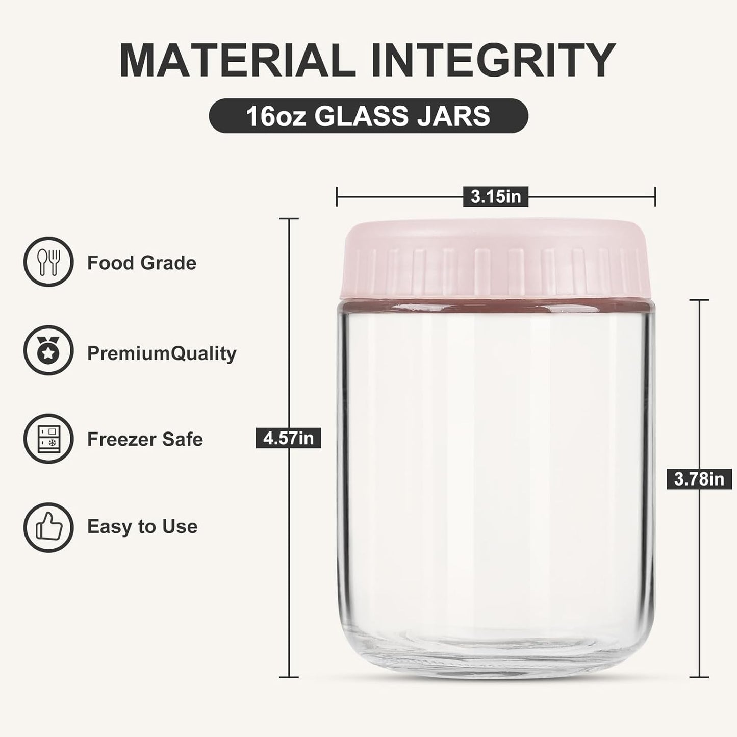 16oz 8 SHOWIN Overnight Oats Containers with Lids, Glass Jars with Lids pcs, Wide Mouth Mason jars for Salad, Yogurt