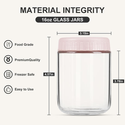 16oz 8 SHOWIN Overnight Oats Containers with Lids, Glass Jars with Lids pcs, Wide Mouth Mason jars for Salad, Yogurt