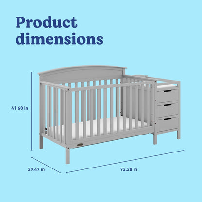 Graco Benton 4-in-1 Convertible Crib and Changer – GREENGUARD Gold Certified, Crib & Changing-Table Combo, Water-Resistant Changing Pad, Converts to Toddler Bed, Daybed and Full-Size Bed (Pebble Gray)
