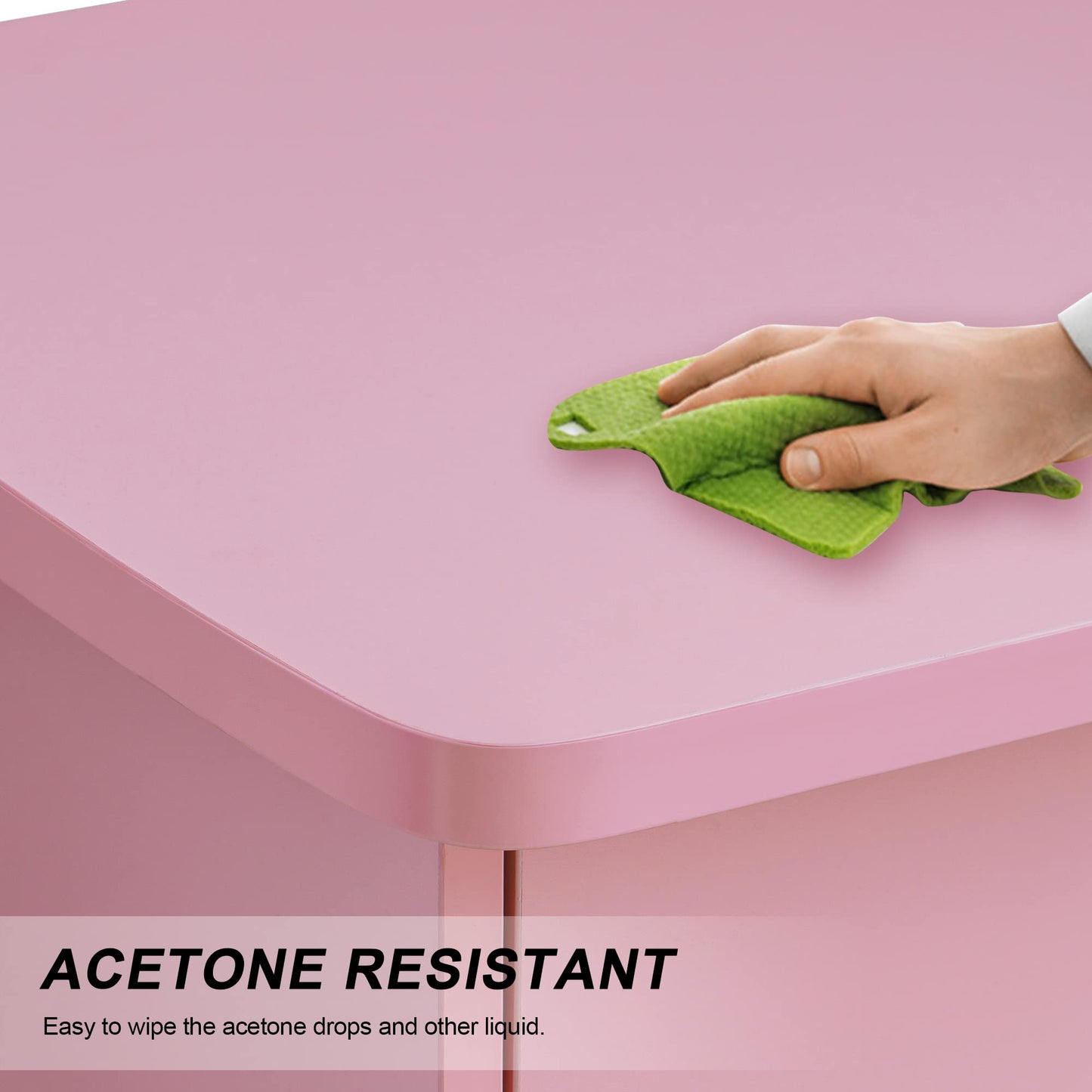 BarberPub Manicure Table, Acetone Resistant Nail Desk, Nail Table with 4 Drawers, 2 Cabinet, Lockable Wheels, Wrist Pad, Nail Desk for Nail Tech, Beauty Salon Pink 0611