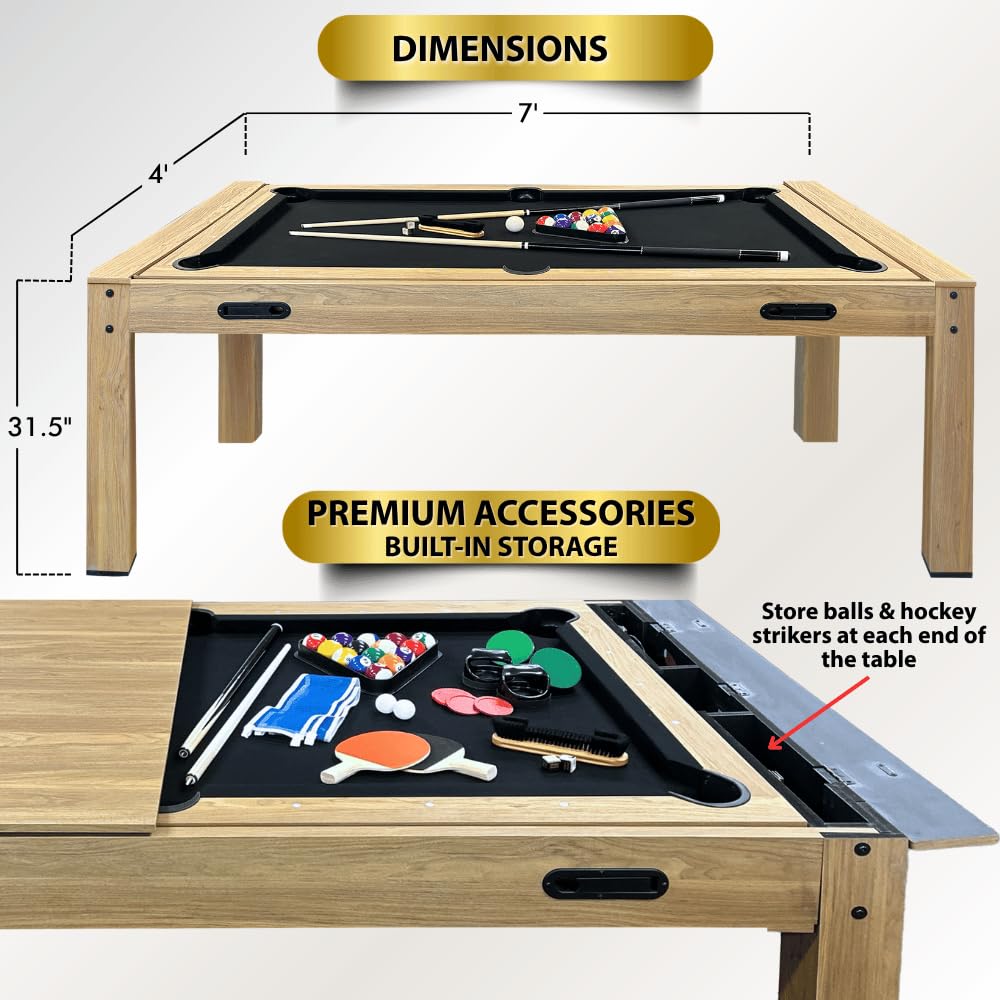7ft Multi Game Table 4 in 1 Pool Table Ping Pong Table Air Hockey Combo Game Table Includes All Accessories for Game Room & Family
