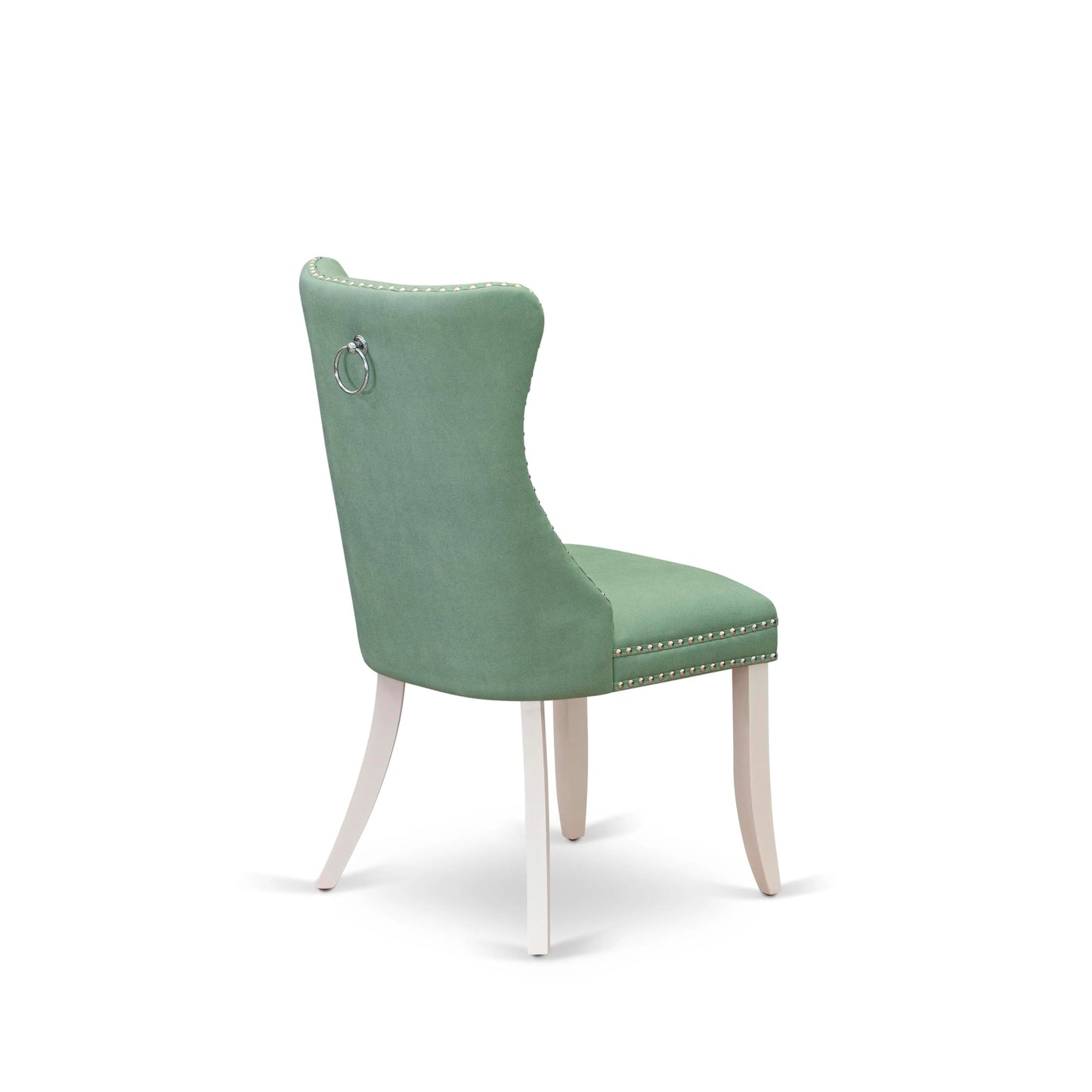 East West Furniture DAP2F22 Dallas Parson Kitchen Chairs - Button Tufted Nailhead Willow Green Polyester Fabric Upholstered Dining Chairs, Set of 2, Linen White