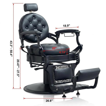 Grace&Grace Barber Salon Chair for Barbershop,Heavy Duty Recline Salon Chair for Hair Beauty Stylist Tattoo Home Barber (Black, Round Seat)