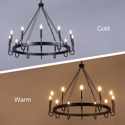 Wellmet Matte Black Wagon Wheel Chandelier, 12-Light Large Black Chandelier for High Ceiling, Industrial Wagon Wheel Pendant Light for Dining Room, Entryway, Hallway, Living Room, 39.37Inch Dia