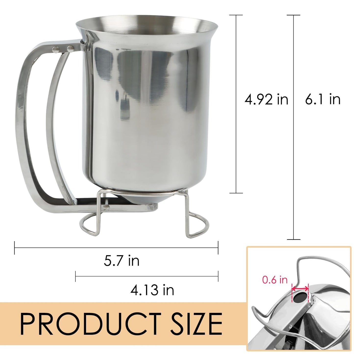 KAYCROWN 800ml Stainless Steel Pancake Batter Dispenser, Handheld Pancake Mix Dispenser, Cupcake Batter Dispenser for Baking Cake Cupcakes Crepes Waffles Pancake Kitchen Tool, Easy to Clean