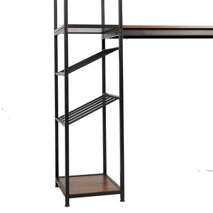 Flash Furniture Jura Metal Bar and Wine Table with Bottle and Stemware Storage, 2 Slanted Bottle Shelves, 3 Stemware Hangers, Waterproof Table Top, Black/Walnut