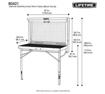 LIFETIME Products Wall Mounted Work Table, 4', Wood Varnish (80421)