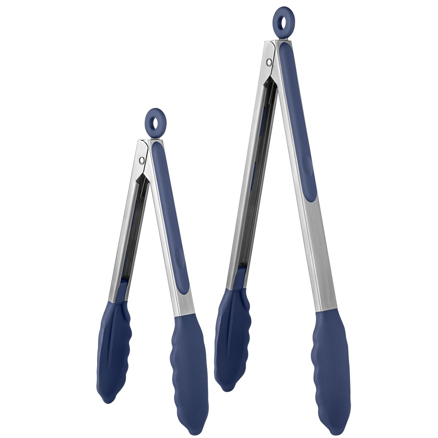 600ºF Heat Resistant Kitchen Tongs: U-Taste 9+12 inch Silicone Cooking Tong Set with Firm Sealed Non Stick Rubber Tips and Silicon Coated 18/8 Stainless Steel Handle for Serving Grilling-Midnight Blue