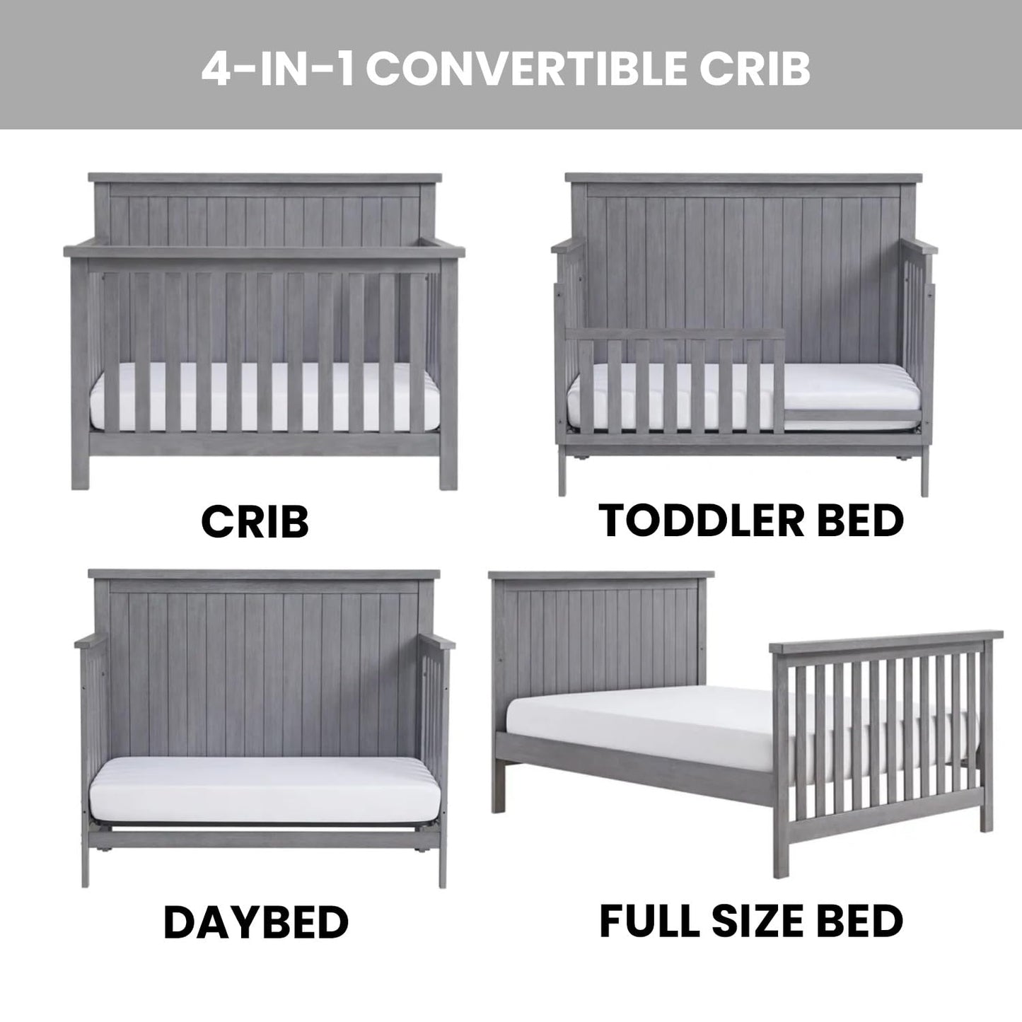 Soho Baby Everlee 4-in-1 Convertible Crib, Graystone