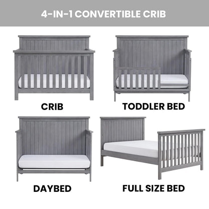 Soho Baby Everlee 4-in-1 Convertible Crib, Graystone