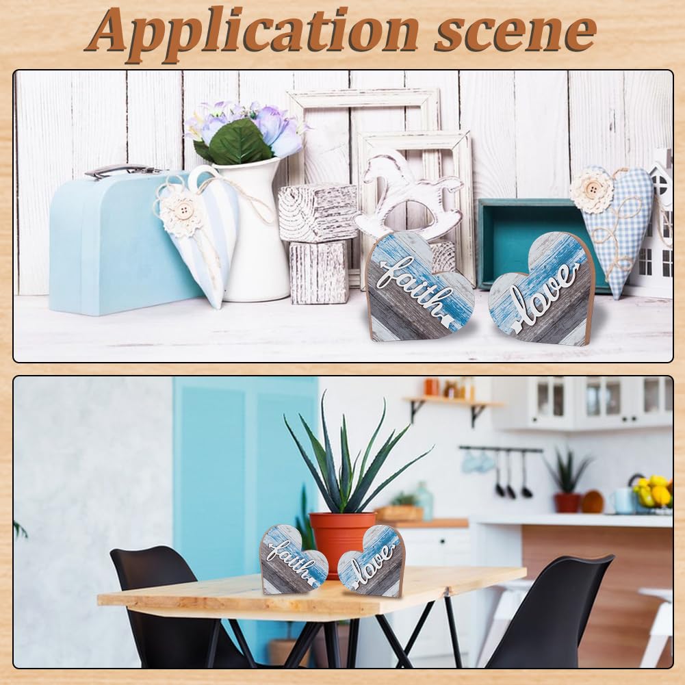 GORGECRAFT 2Pcs 2 Styles Small Wooden Heart Decor Rustic Farmhouse Table Centerpieces Love Faith Sign Table Decoration for Dining Room Shelf Housewarming Gifts Bedroom Office New House