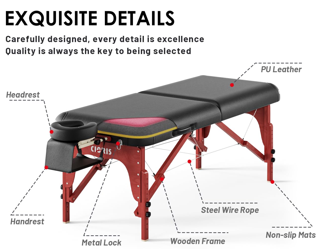CLORIS 84" Luxury Massage Table Portable 2 Folding Lightweight Facial Salon Spa Tattoo Bed Height Adjustable with Carrying Bag & Wooden Leg Hold Up to 1500LBS