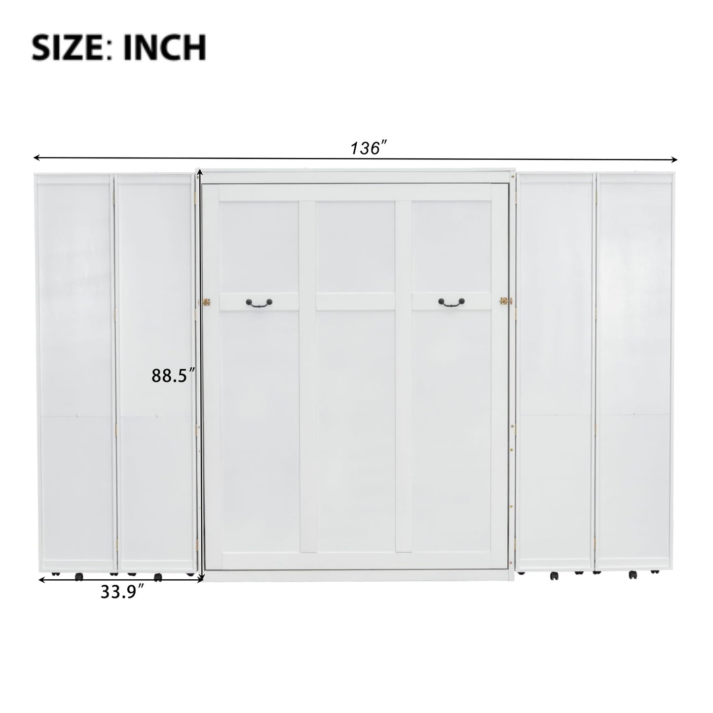 Merax Queen Size Murphy Bed with with 5-Tier Storage Shelves, Wooden Wall Bed Cabinet with Storage Doors, Foldable Platform Bedframe with Hydraulic Lift System for Guest Room and Bedroom