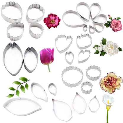 26Pcs Stainless Steel Gum Paste Flower and Leaf Cutter Set Fondant Flower Cookie Cutter Sugarcraft Making Tool for Wedding,Birthday Cake Decorating