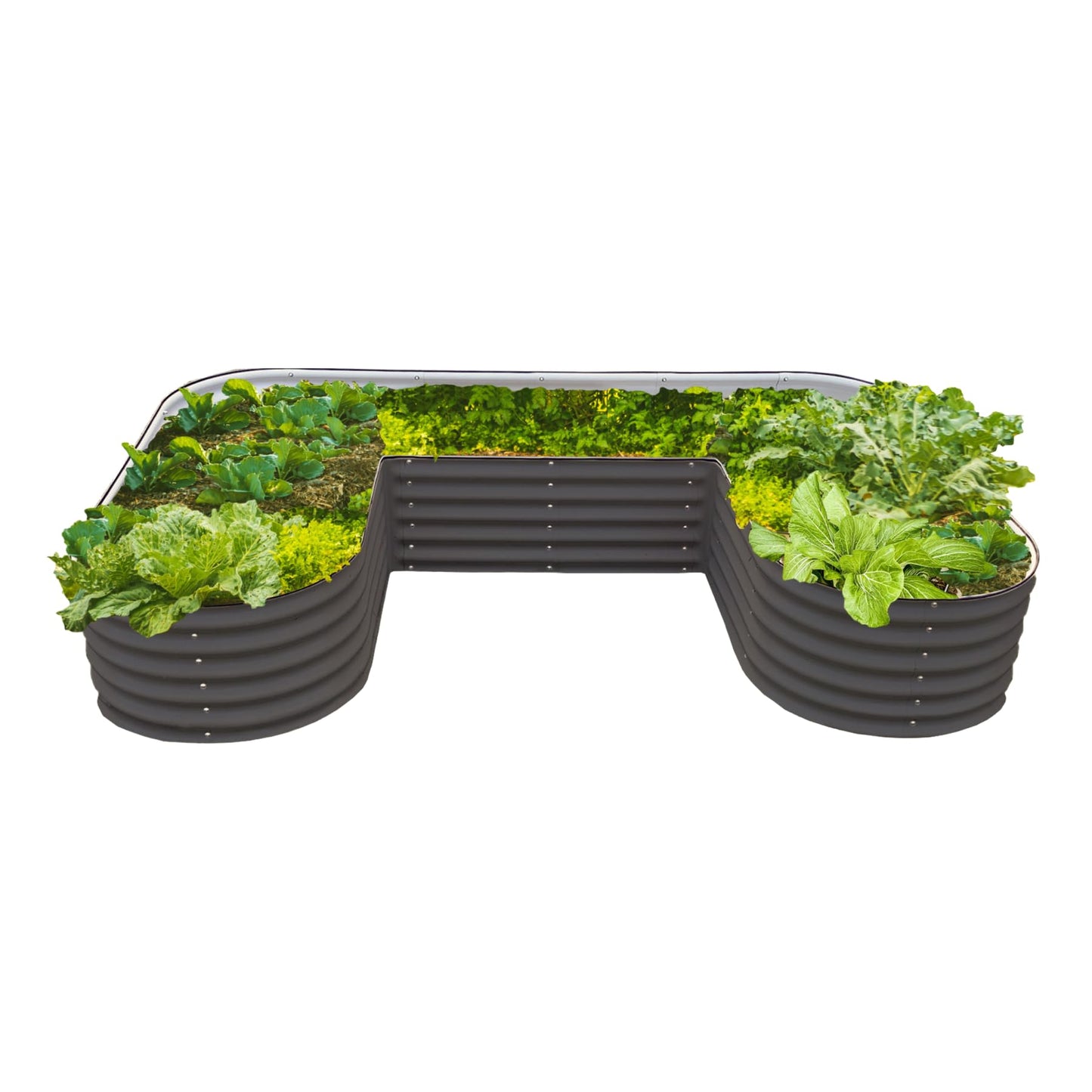 17" Tall U-Shape Raised Garden Bed Metal Raised Planter Bed for Vegetables Flowers Ground Planter Box, Standard Size, Modern Gray