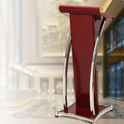 Curved Metal Podium, Brown Stand up Church Pulpit, Stainless Steel Conference Lectern for Office Stage Studio